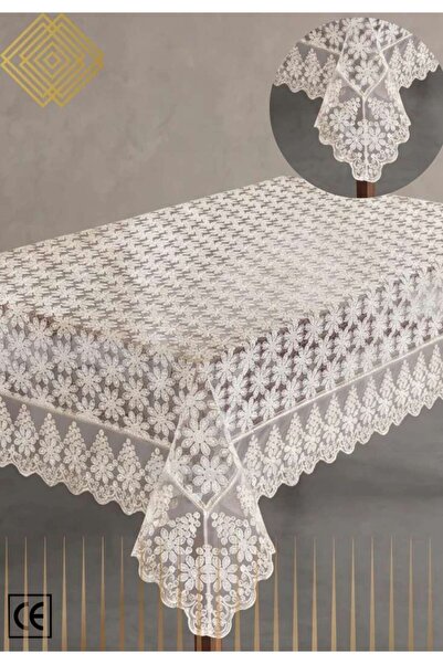PW pink white home collection Esma Sultan Tam Gipür Dantel Masa Örtüsü