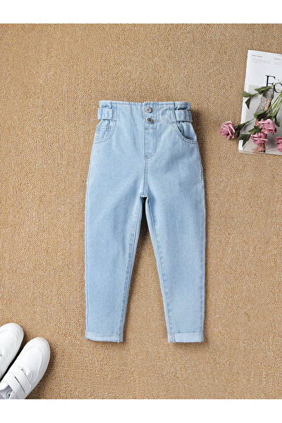 JO FASHION بنطال جينز ذو خصر قابل للتعديل ومفصل متدرج مع تصميم بُرعم زهرة للف...