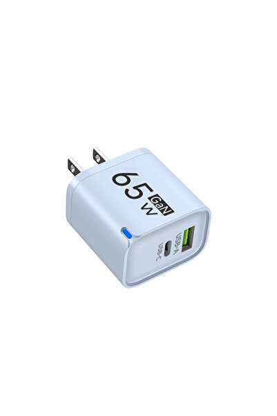 Choice7 Blue US 65W GaN USB C Charger 3 Ports Fast Charging Mobile Phone Adap...