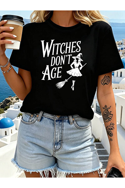 Astogria13 Witches Don'T Age' on Broom Sketch Bold Text Print, Mature Witch U...