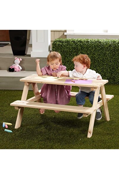iAhşap 100 cm Çocuk Piknik Masası - 4 Kişilik Ahşap Oyun ve Aktivite Masası