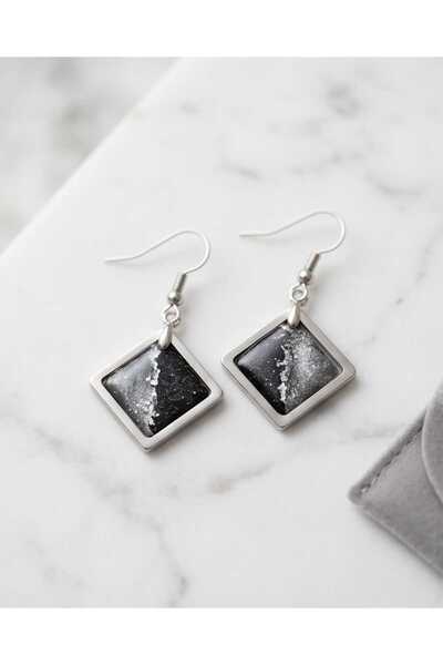 Dodemert Home Silver Square Polymer Clay & Epoxy Design Earrings