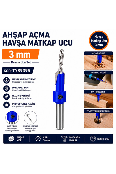 TYSON Ahşap Açma Havşa Matkap Ucu 3 mm 2'Li Kesme Ucu Set Kod :TYS9395