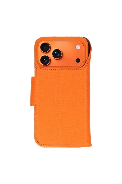 BloominBag Porta Burnt Amber Leather iPhone 17 Pro (6.3") Genuine Leather Phone Case with Detachable Wallet