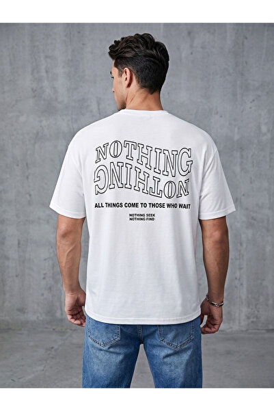 Flubutik Men's White Reverse Plain Nothing Print Organic Cotton Comfort T-Shirt