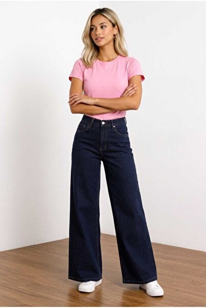 they11 بنطلون جينز نسائي واسع الساق من BOL PAÇA DENIM ذو خصر مرتفع ومرن من ال...