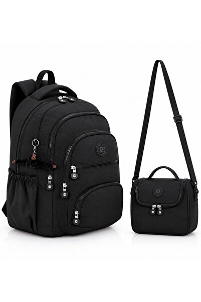 ÇANTAM GELSİN Set of 2 Crinkle Fabric School Backpack + Lunch Bag, with Monke...
