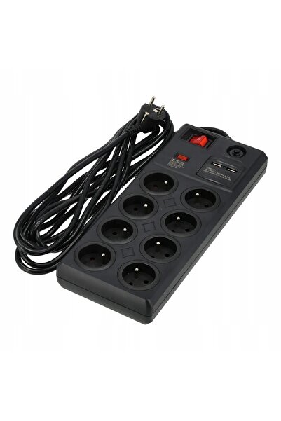 SCHMITH Prelungitor din cauciuc cu întrerupător, 8+2 prize USB, cablu 5m, 3x1...