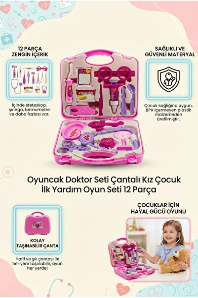 ALL FAST Oyuncak Doktor Seti Çantalı Kız Çocuk İlk Yardım Oyun Seti 12 Parça