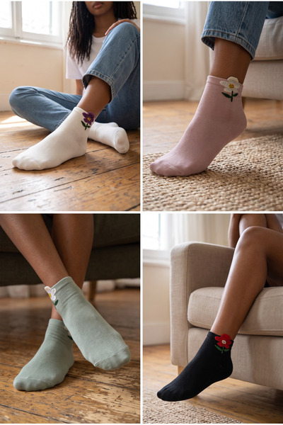 Jollygoody Socks Pamuklu Çorap 4’lü kadın pamuk çorap terletmez serin tutan h...