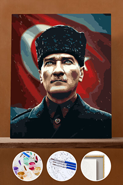 Pastelya Sayılarla Boyama Seti Çerçeveli Kasnaklı Mustafa Kemal Atatürk Işığı...