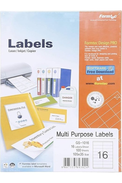 Formtec A4 Labels - 16 Lables Per Sheet - 100 Sheet Box