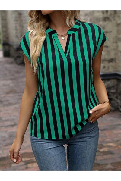 Generic Brand    Women's Notch Collar Bat Sleeve Moss Crepe Fabric Blouse