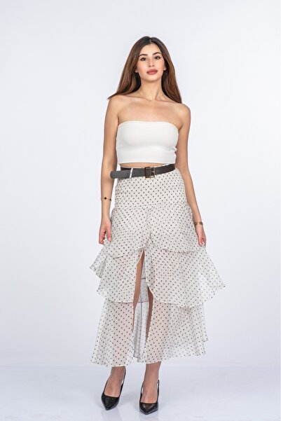 MissVina Kadın Trend Model Kemerli Çingene Etek Yırtmaçlı Şık Günlük Rahat Ta...