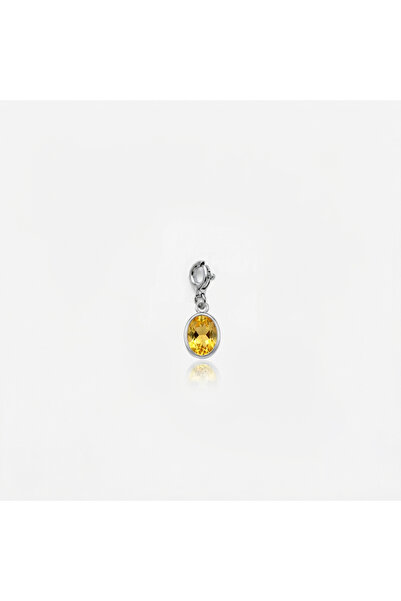 Silveranka 925 Ayar Gümüş Oval Sitrin Taşlı Charm - Kolye Ucu