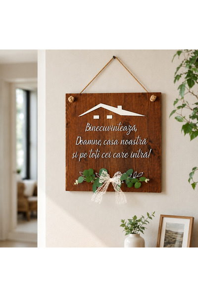 CREATIVITATEPLUS Decoratiune din lemn Binecuvantarea Casei, 40x40cm