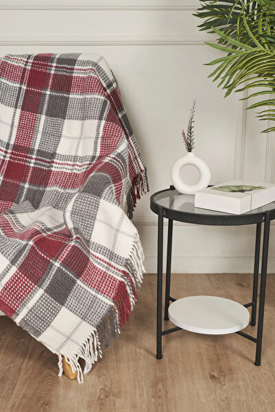 Villadia Home Textile Cozy Skoç Desenli Püsküllü Pamuklu TV Battaniyesi 130x1...