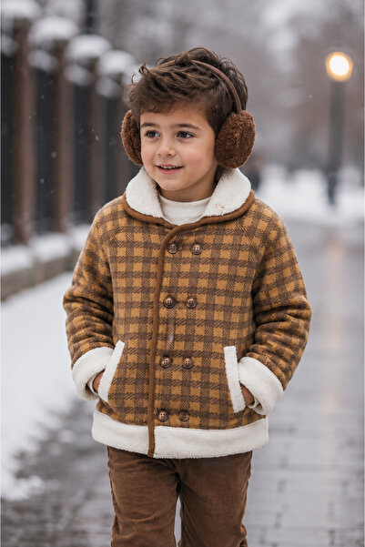 Babyhola 1-5 Years Old Boy's Gingham Cardigan with Velsofl on the Inside 23209