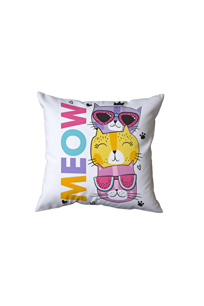 Beramussa Meow Written Colorful Cat Pillow, Funny Gift