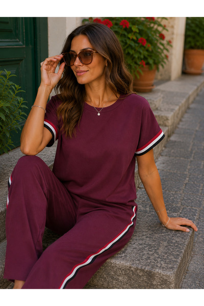 moda wanilia Daily Comfort! Short Sleeve Ribbed Viscose Blouse & Pants Two-Pi...