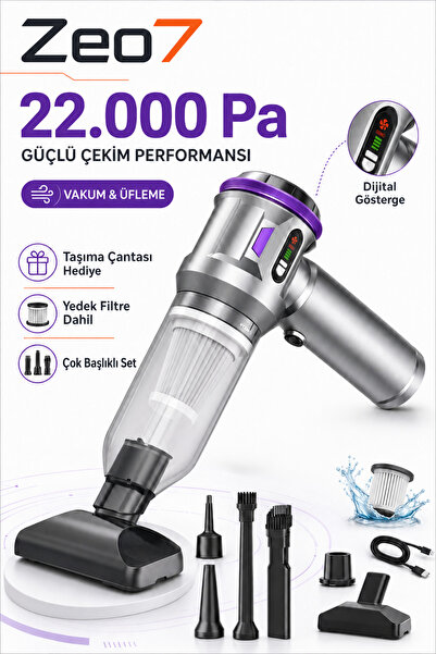 Zeo7 Güçlendirilmiş Bataryalı, 22.000 Pa Yüksek Emiş Gücüne Sahip Kablosuz Va...