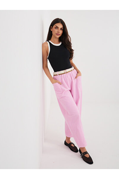 rue parıs Women's Pants, RUE PARIS, Cotton, Light Pink, model IT-SP-FL9665.78