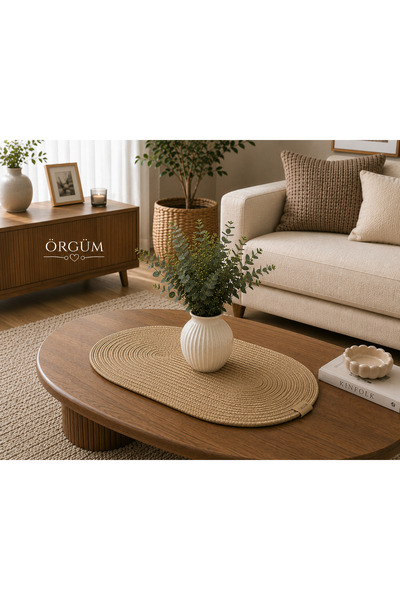 ÖRGÜM Hasır Görünümlü 50x30 Cm Orta Sehpa Örtüsü