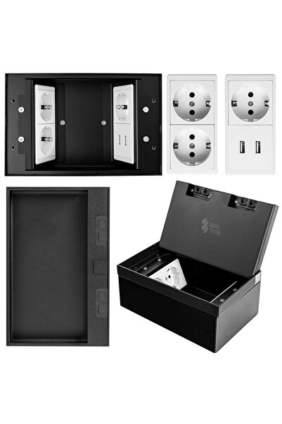 Spacetronik Priză electrică de podea Schuko 2xUSB-A mediaport negru