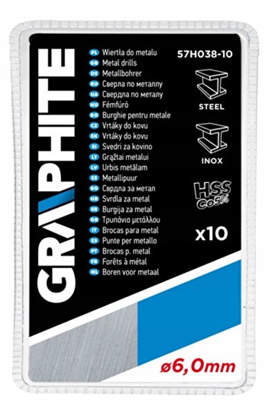 graphite Burghie pentru metal HSS-Co 6.0 mm, 10 bucăți. 57H038-10