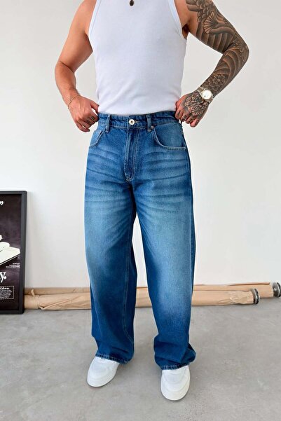 HAFKAGİYİM Plave mekane gradijentne super široke pantalone