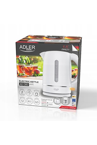 adler Fierbător electric 1,7L Alb 2200W bază rotativă AD1385W