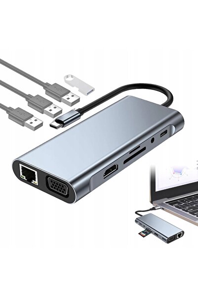 NO BRAND Stație de andocare Hub 8 în 1 USB C 3.0 3.1 SD TF HDMI M.2 NVMe 10Gb...