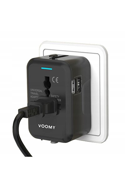 VOOMY Adaptor Przejsciowka cu priză engleză VOOMY, 1x USB-C și 1x USB-A, Negru