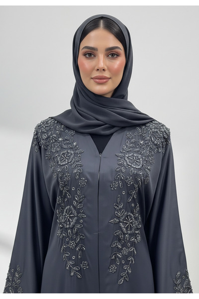 Nukhbaa Beaded Neck Abaya-856