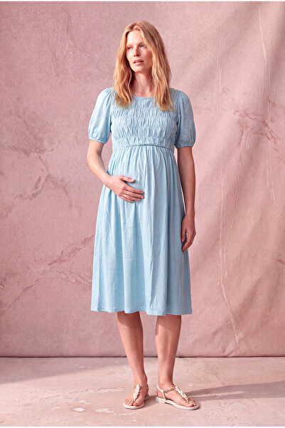 WESTMARK LONDON Maternity Sky Blue 100% Cotton Crew Neck Short Balloon Sleeve...