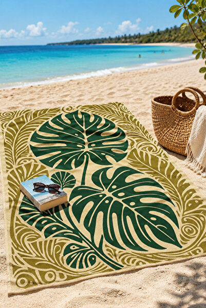 Moud's Digital Printed 70X150Cm Antique Botanical Patterned Beach Towel - Bat...