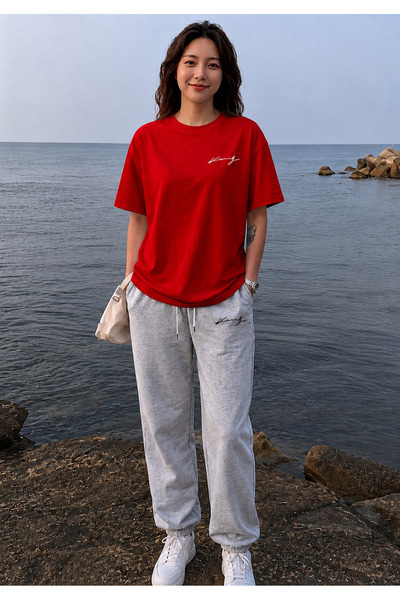CLOTHES33 T-Shirt Tracksuit 2-Piece Combination Thin Summer Sweat-Absorbing H...
