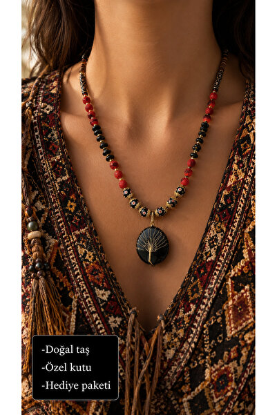 HER ŞEY NOTA www.herseynota.com Natural Stone Black Agate and Red Coral Detai...