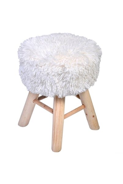 YUPY ®   Scaun din lemn cu blană decorativă albă, 32 x 42 cm