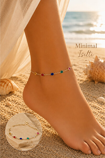 CAXBERN Zircon Stone Colorful Gold Sparkling Elegant Anklet