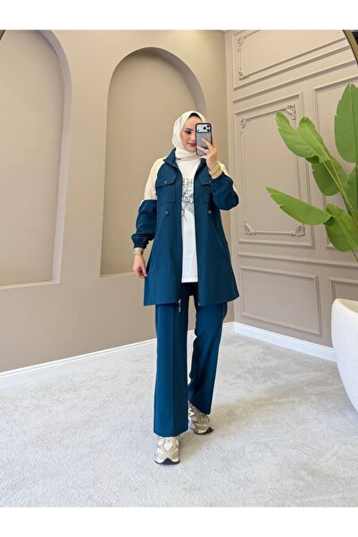 moda4b طقم حجاب نسائي من 3 قطع من قماش دابيل - مزيج يومي مع سترة بسحاب وبنطلو...