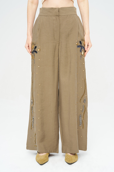 Orfeo Negro Women's Intensely Stone and Bead Embroidered Palazzo Trousers