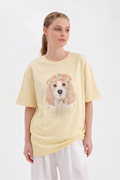 tw3 Tricou de damă cu design supradimensionat, cu broderie și imprimeu aplica...