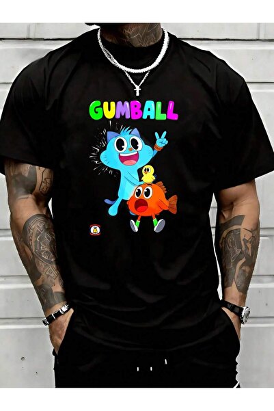 Astogria13 تي شيرت برسومات شخصيات كرتونية من Gumball بتصميم ملون ونمط رسوم مت...