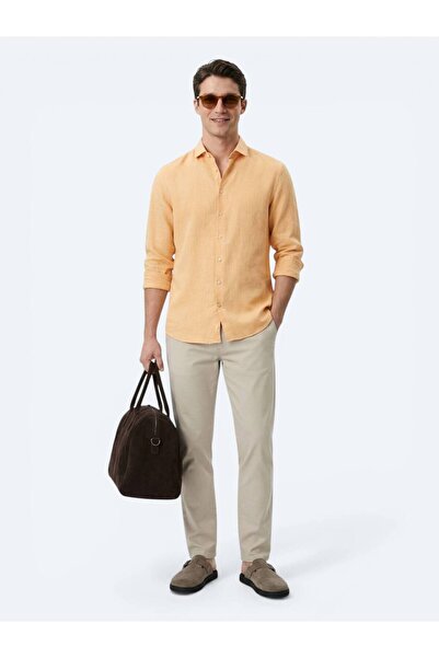 Kip Safran Plain Regular Fit Long Woven Casual Cotton Blend Shirt