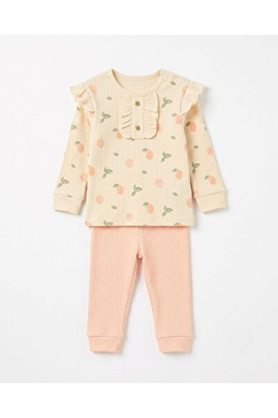Egelite 100% Cotton 0-3-6-9-12 Months Baby Girl Ribbed Ruffle Detailed Thin S...
