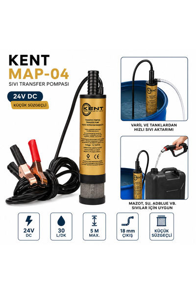 KENT 24 Volt Sıvı Transfer Pompası Mazot Pompası İnce Süzgeçli
