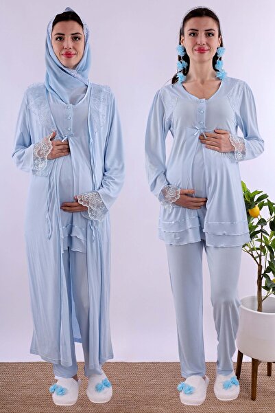 ByLohusa Cotton Piece Maternity and Breastfeeding Pajama Set with Hijab Effor...