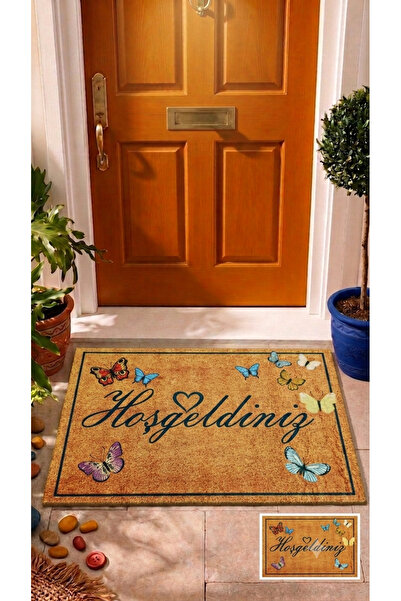 Nesrin home Dijital baskılı Renkli Kelebek desenli kapı önü paspası