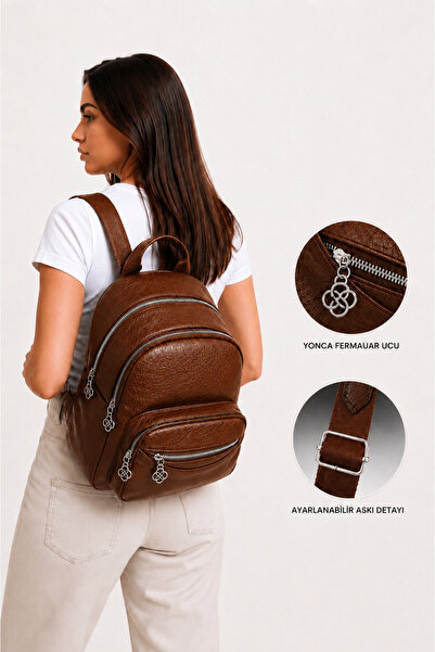 MILANOFOX Women's Tan Functional Multi-Pocket Leather Detailed Daily Leather ...